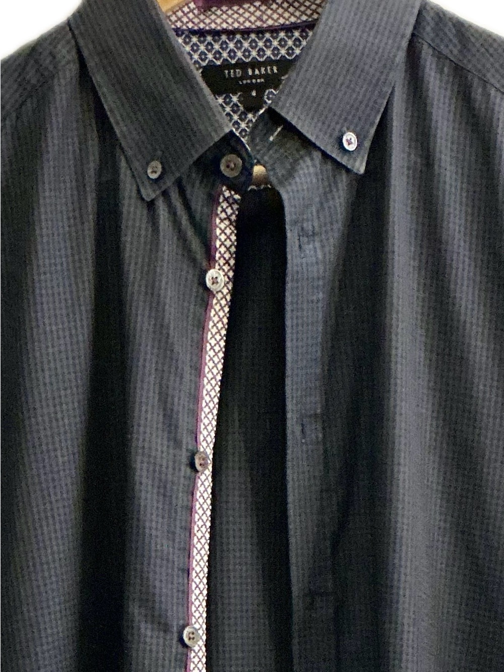 Ted Baker London Men’s Large Black Check Button Down Shirt Size 4 Contrast Trim